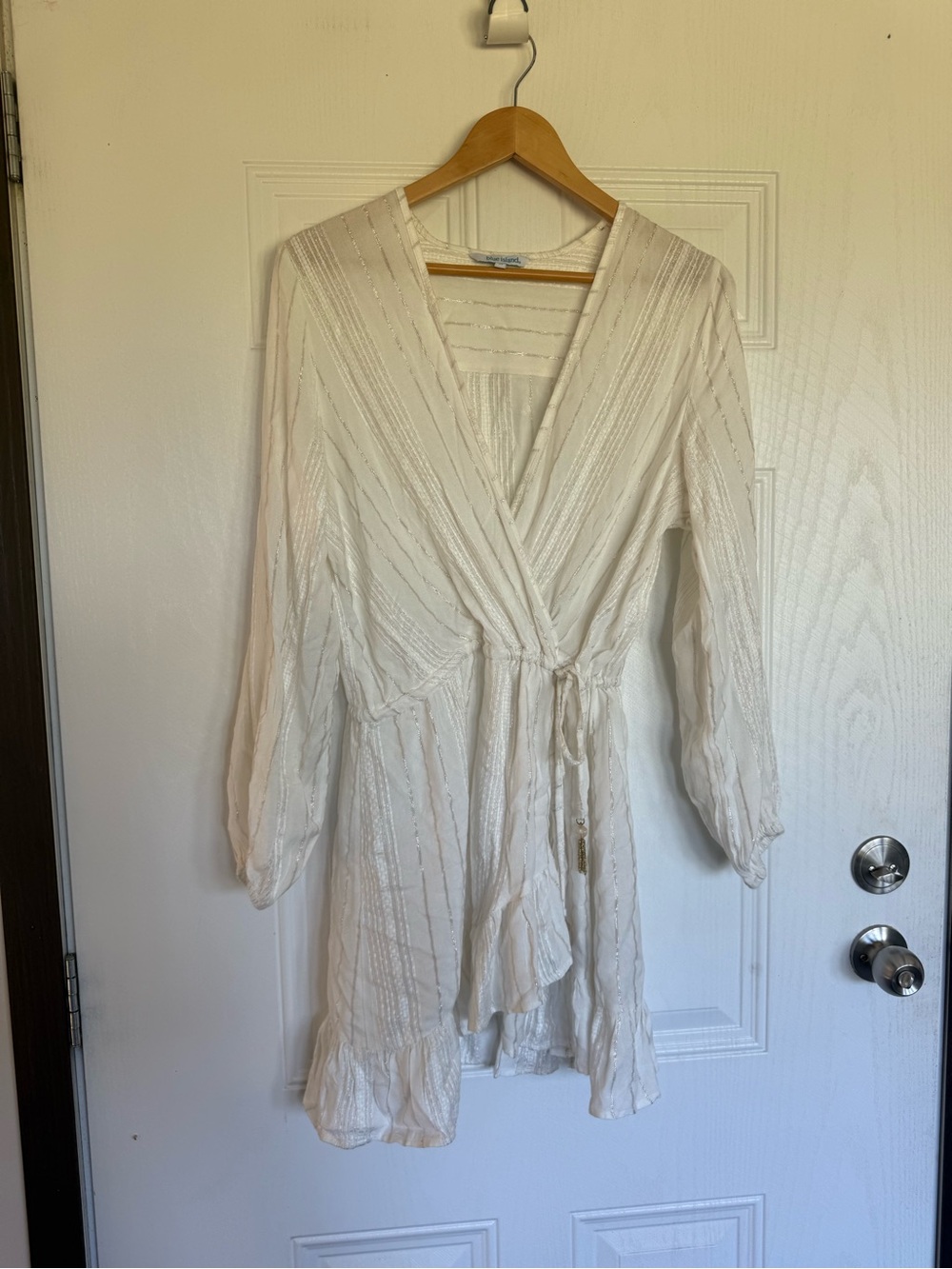 2 for $20 sale: Blue island cream ivory metallic stripes surplice beach dress